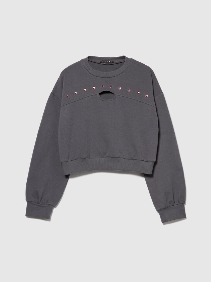 Cropped sweatshirt with studs - girls' knitwear - Dark Gray | Sisley Young image number 1